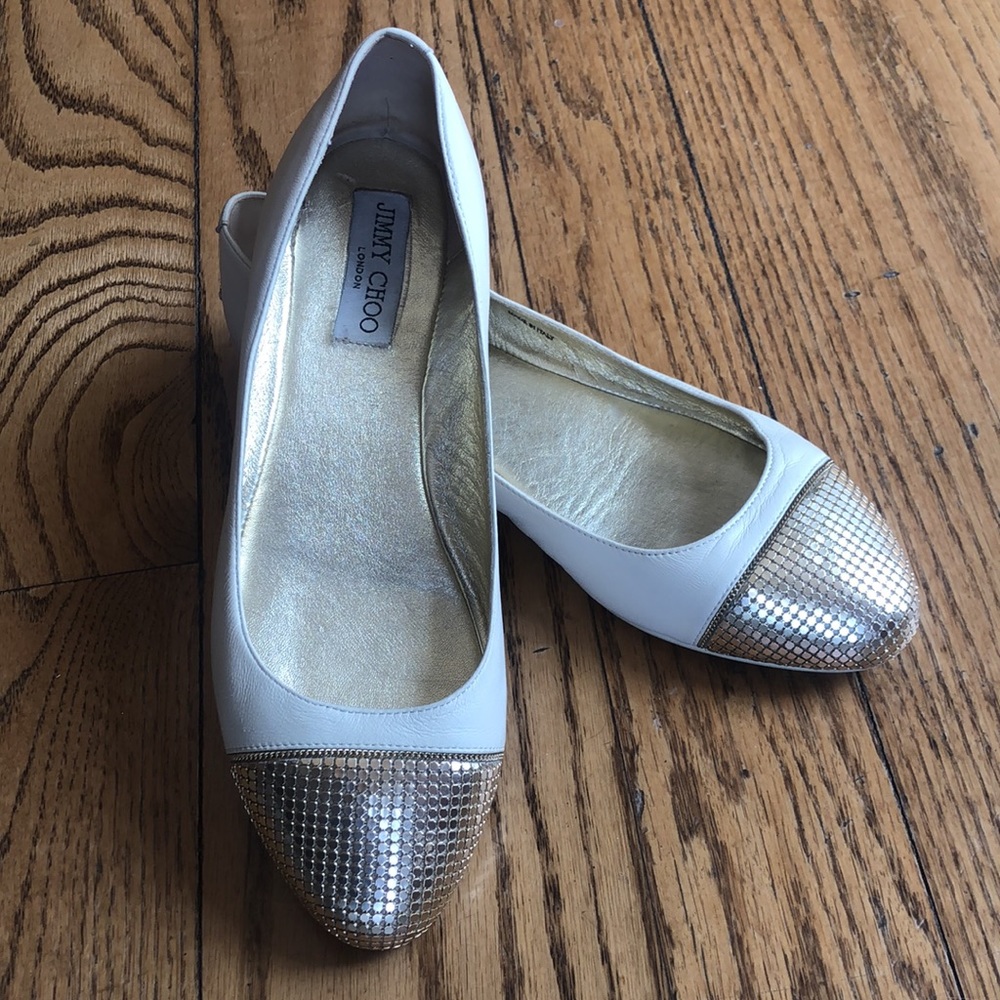 Jimmy Choo cream colored leather flats